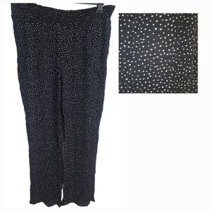 Retrology Crinkle Polka Dot Black Palazzo Pants Sz 1X Straight Leg Stretch New